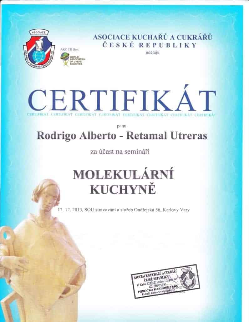 Certifikát – Molekulární kuchyně